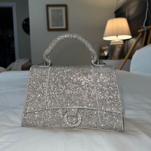 Silver Rhinestone Top Handle Bag